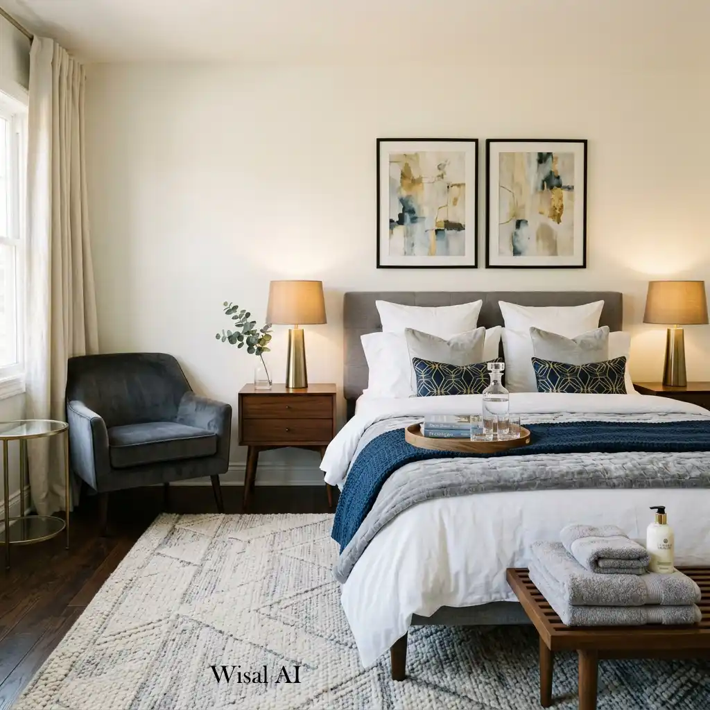 Luxury guest bedroom inspired by boutique hotel interiors.