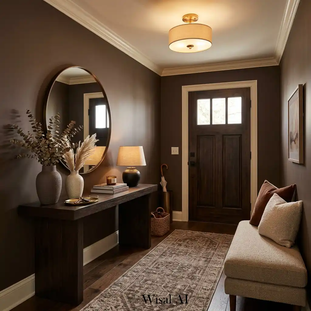 Warm mocha entryway in modern luxury apartment