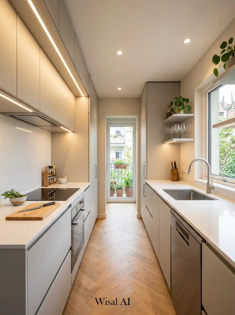 13. Narrow Layout Kitchen Idea