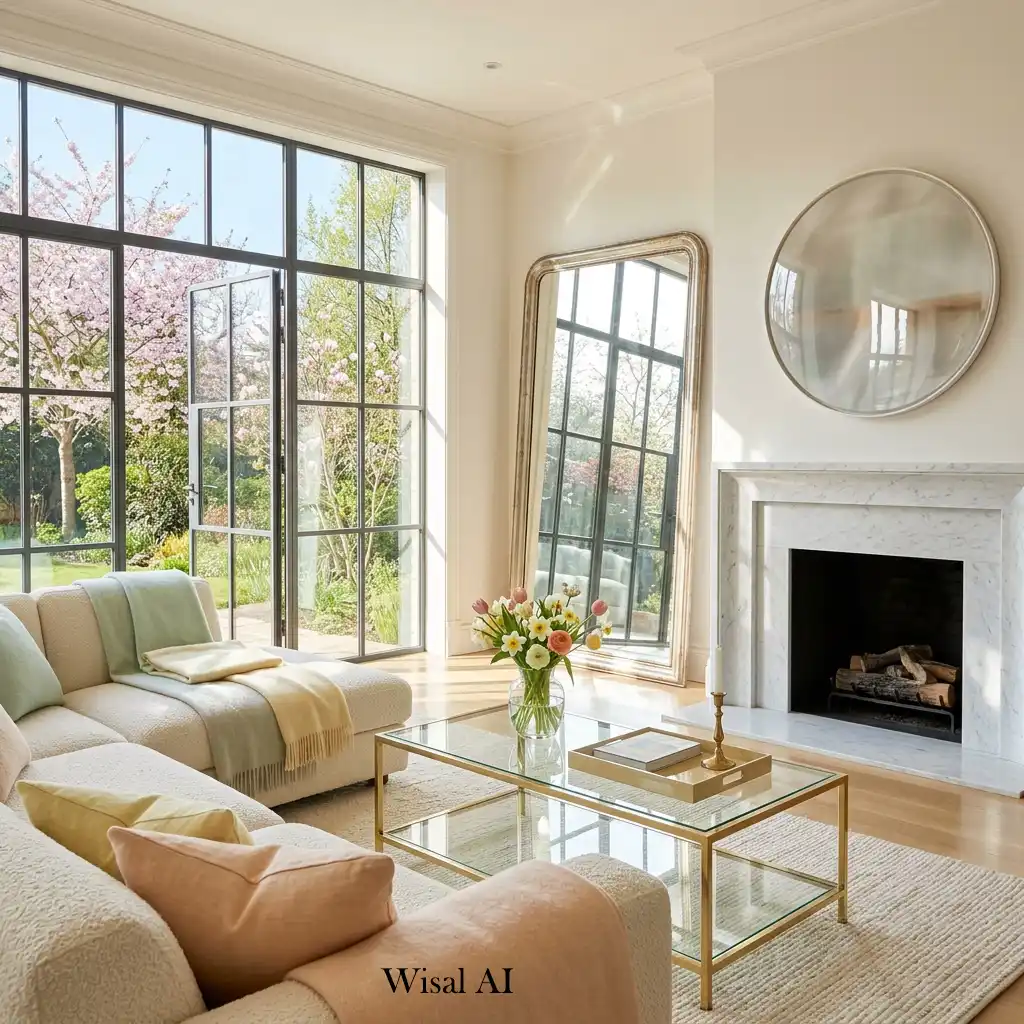 Light-reflective surfaces enhancing natural brightness indoors.