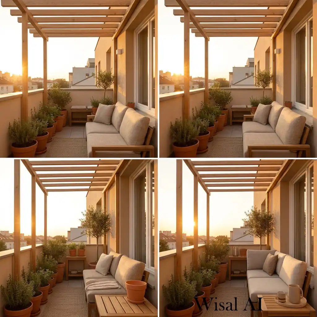 Sunset-inspired yellow balcony with warm golden tones and soft glow