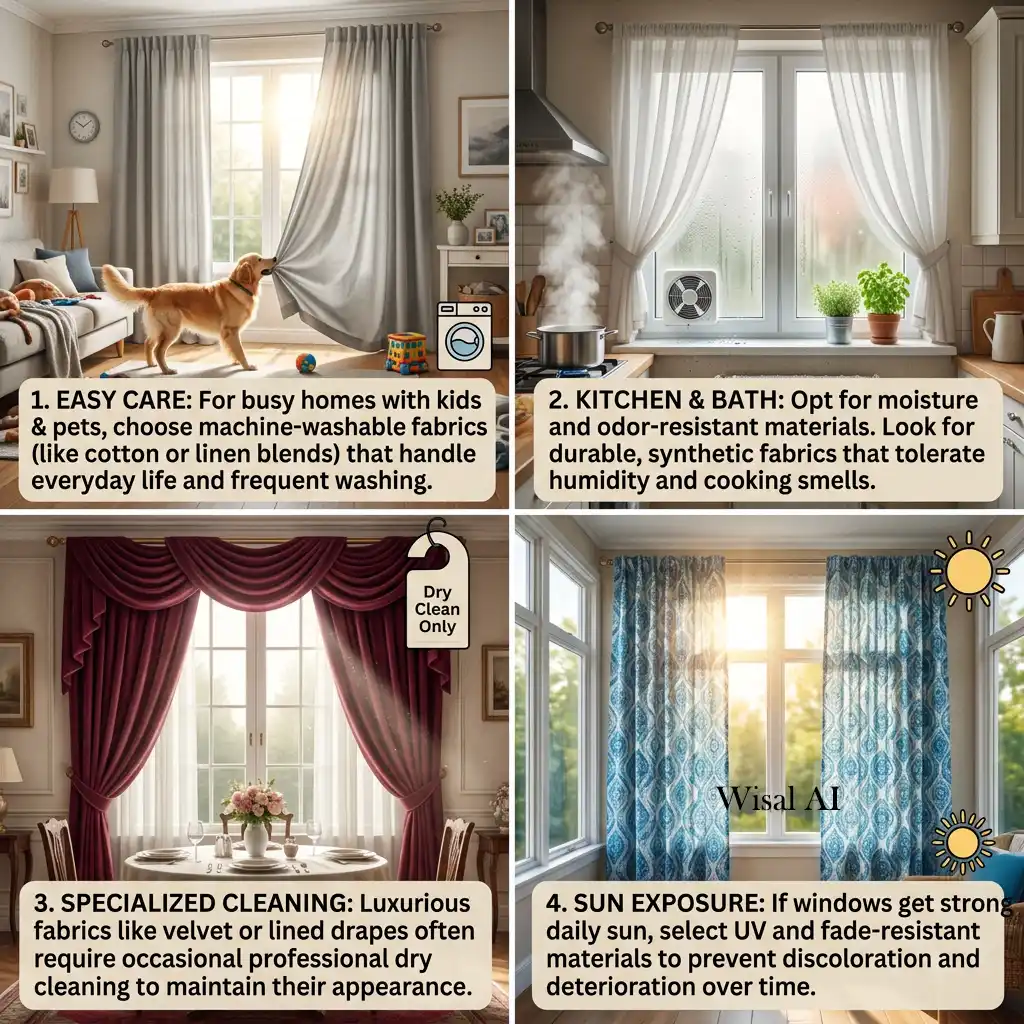 Easy-care curtains designed for everyday durability in a modern family home.