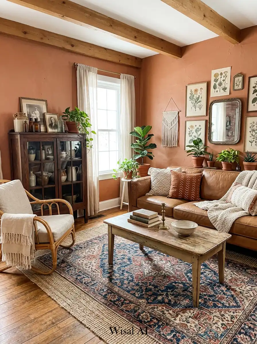 13. Vintage Terracotta Boho Living Room Concept