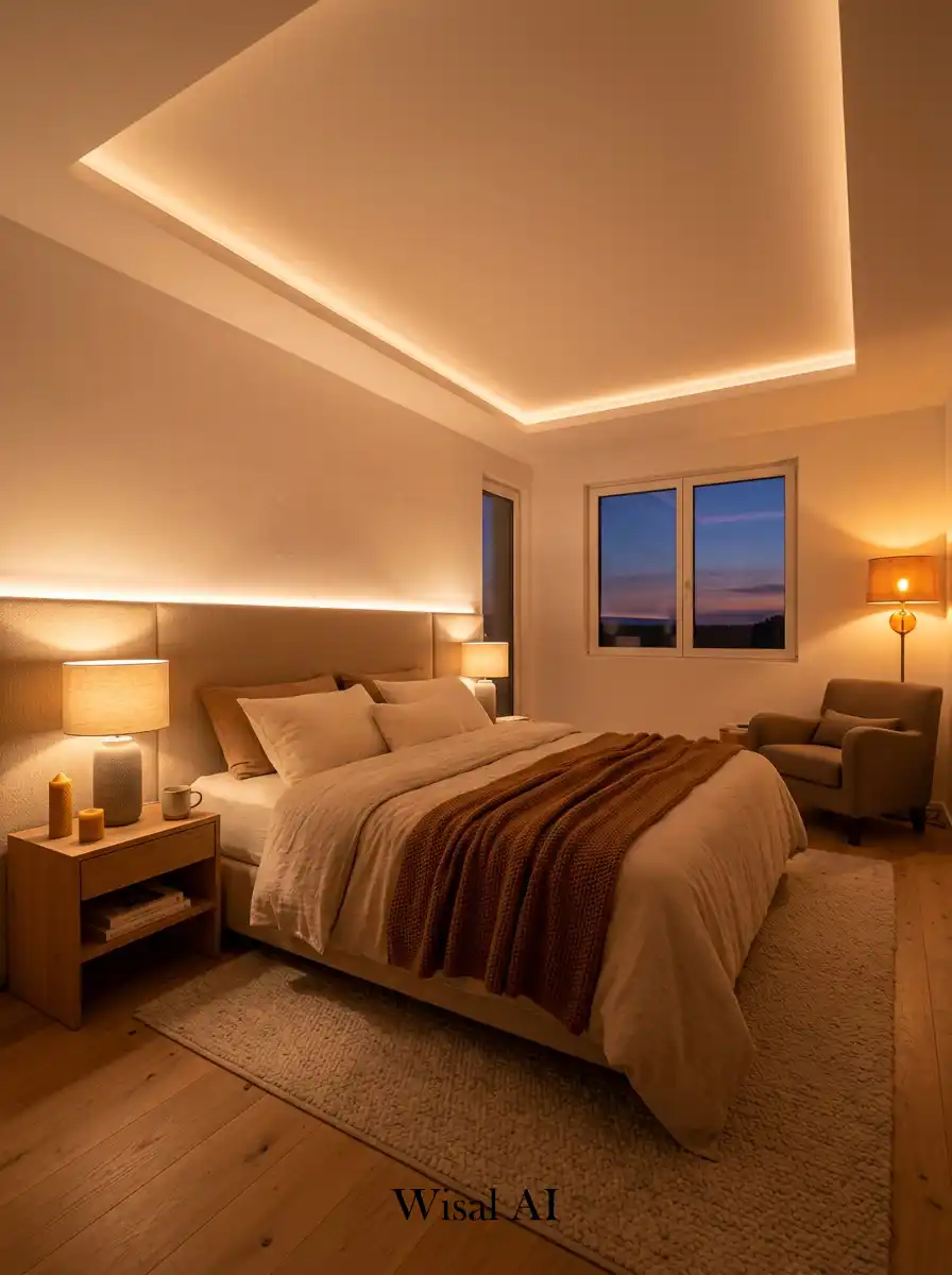 13. Warm Glow Bedroom Idea for Evening Relaxation