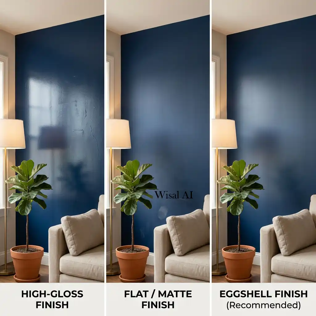 Living room with the wrong paint finish highlighting wall imperfections unnecessarily.