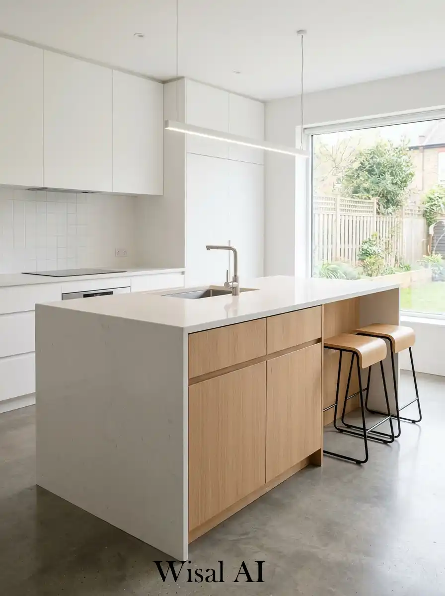 14. Compact kitchen island with clean geometric shape
