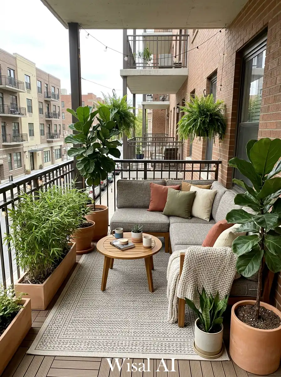 Corner seating creating private balcony relaxation zone