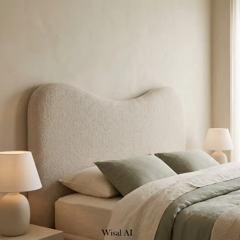 Contemporary bedroom with curved furniture and soft organic shapes