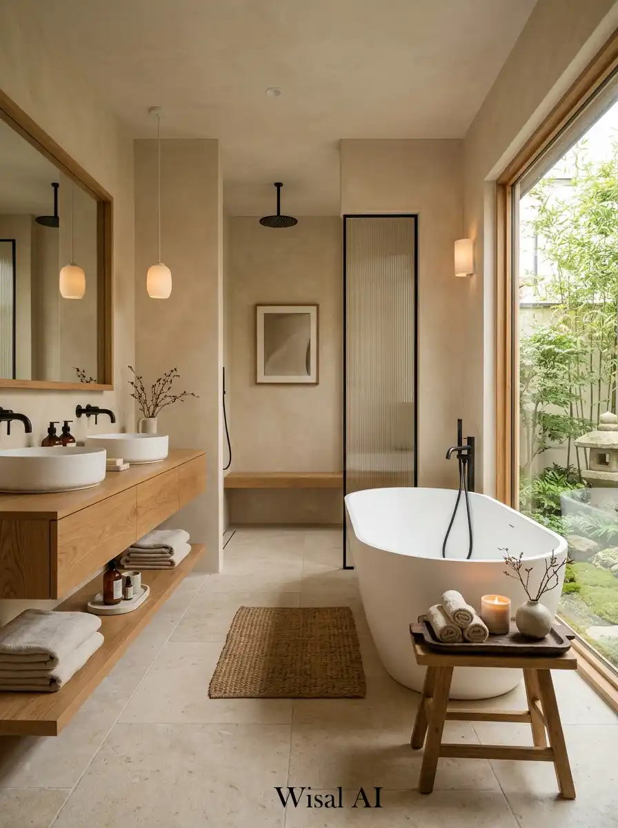 14. Japandi Bathroom with Simple Spa-Inspired Styling