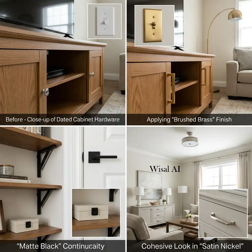 Modern living room upgraded with premium hardware and refined decorative finishing details.