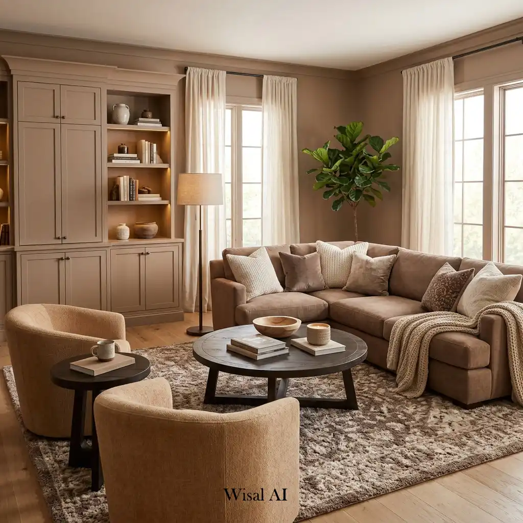 Timeless Mocha Mousse living room designed for everyday comfort and elegance.