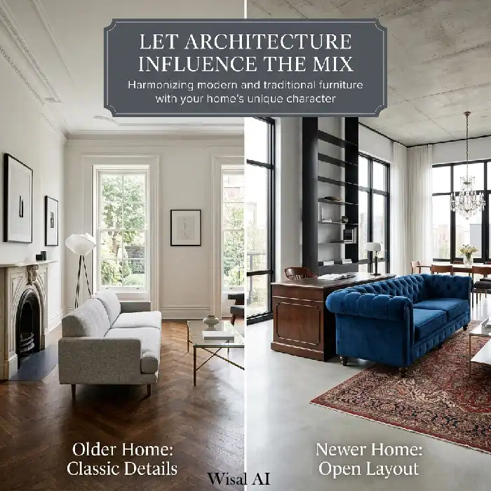 Stylish interior blending different furniture eras through cohesive color palette