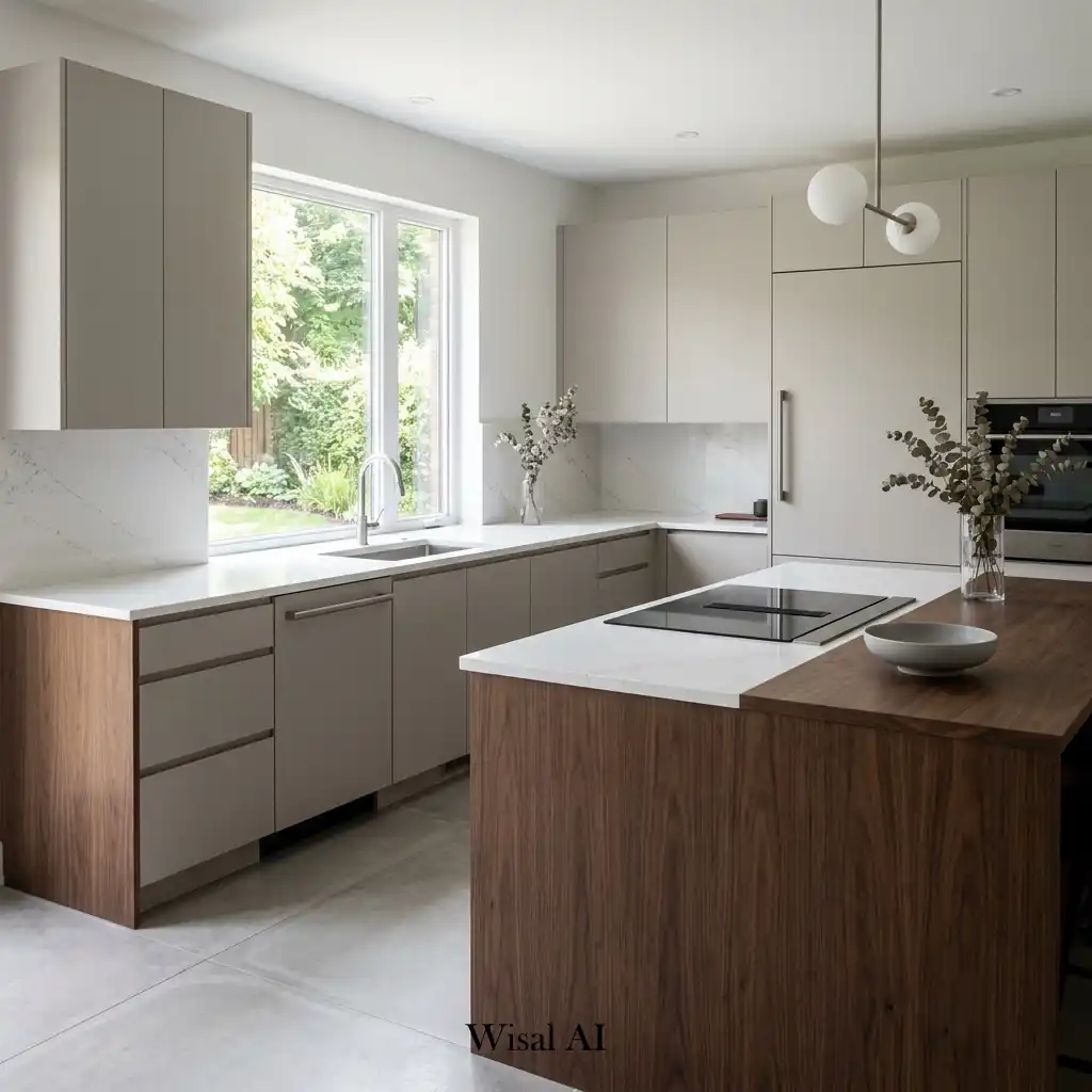 Minimalist kitchen with clean lines and subtle two-tone cabinetry