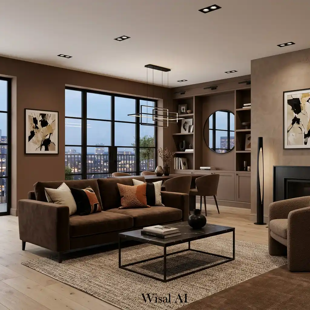 Modern apartment with mocha and black elegant contrast