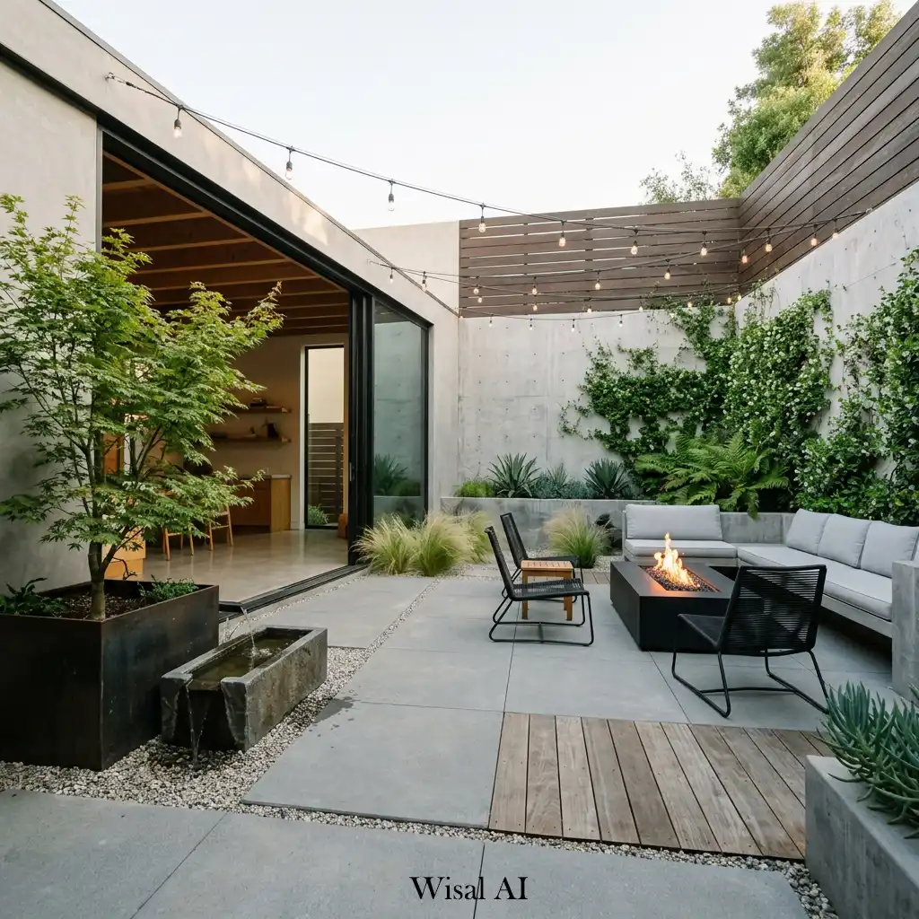 Contemporary courtyard backyard with private outdoor seating and minimalist landscaping