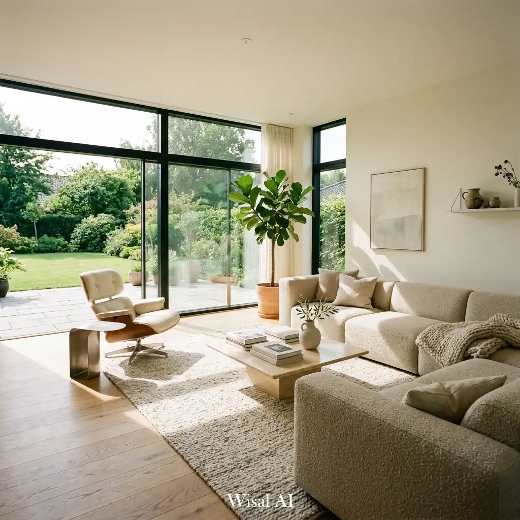 Bright living room filled with natural sunlight and open window design
