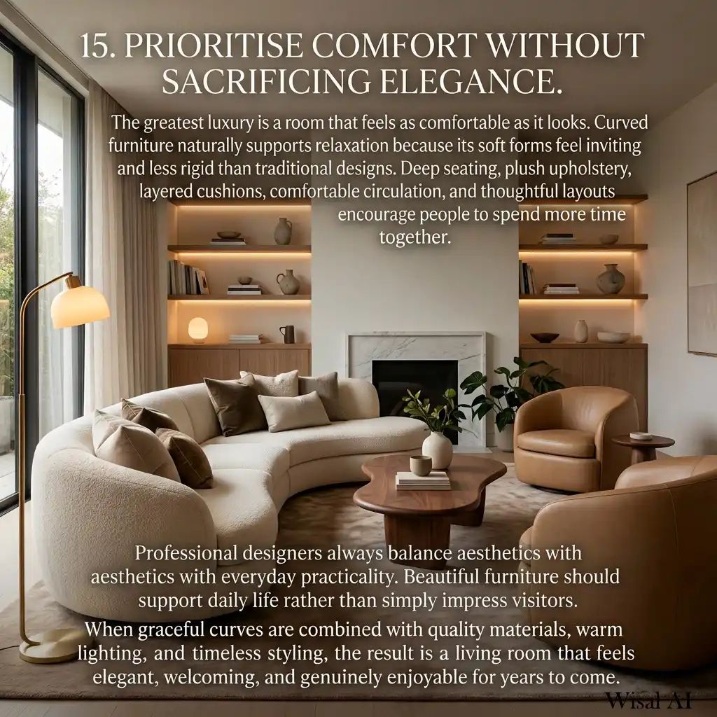 Sophisticated curved furniture living room designed for everyday comfort and timeless luxury.