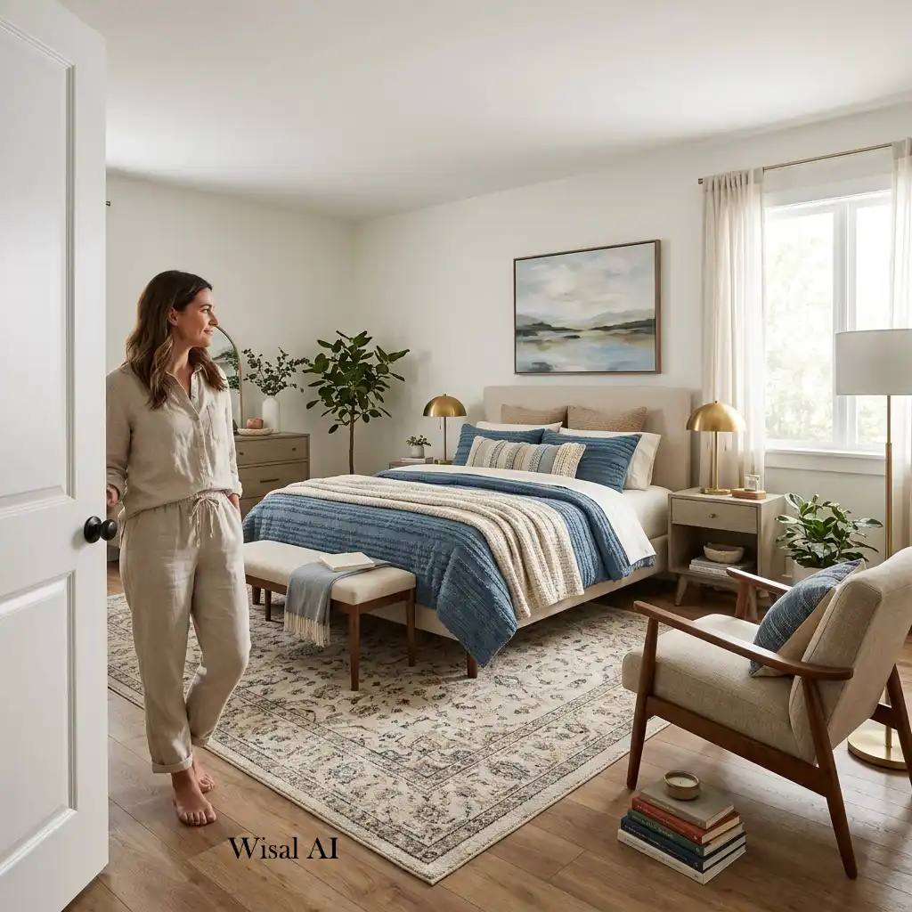 Balanced bedroom layout viewed from multiple angles for optimal comfort and style.