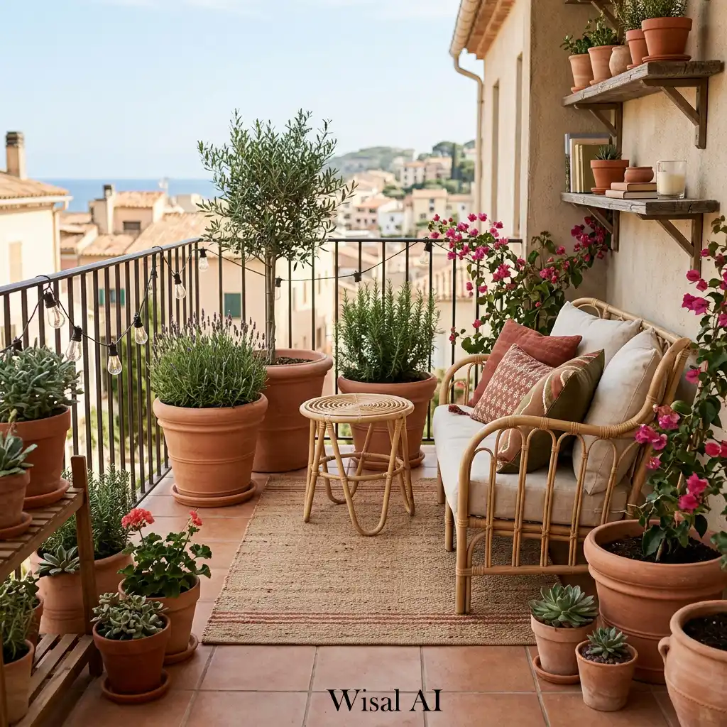 Terracotta styled balcony with natural Mediterranean vibe