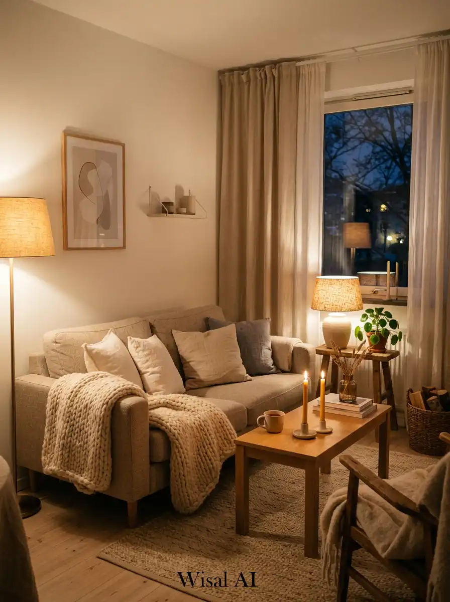 15. Warm Evening Scandinavian Living Room