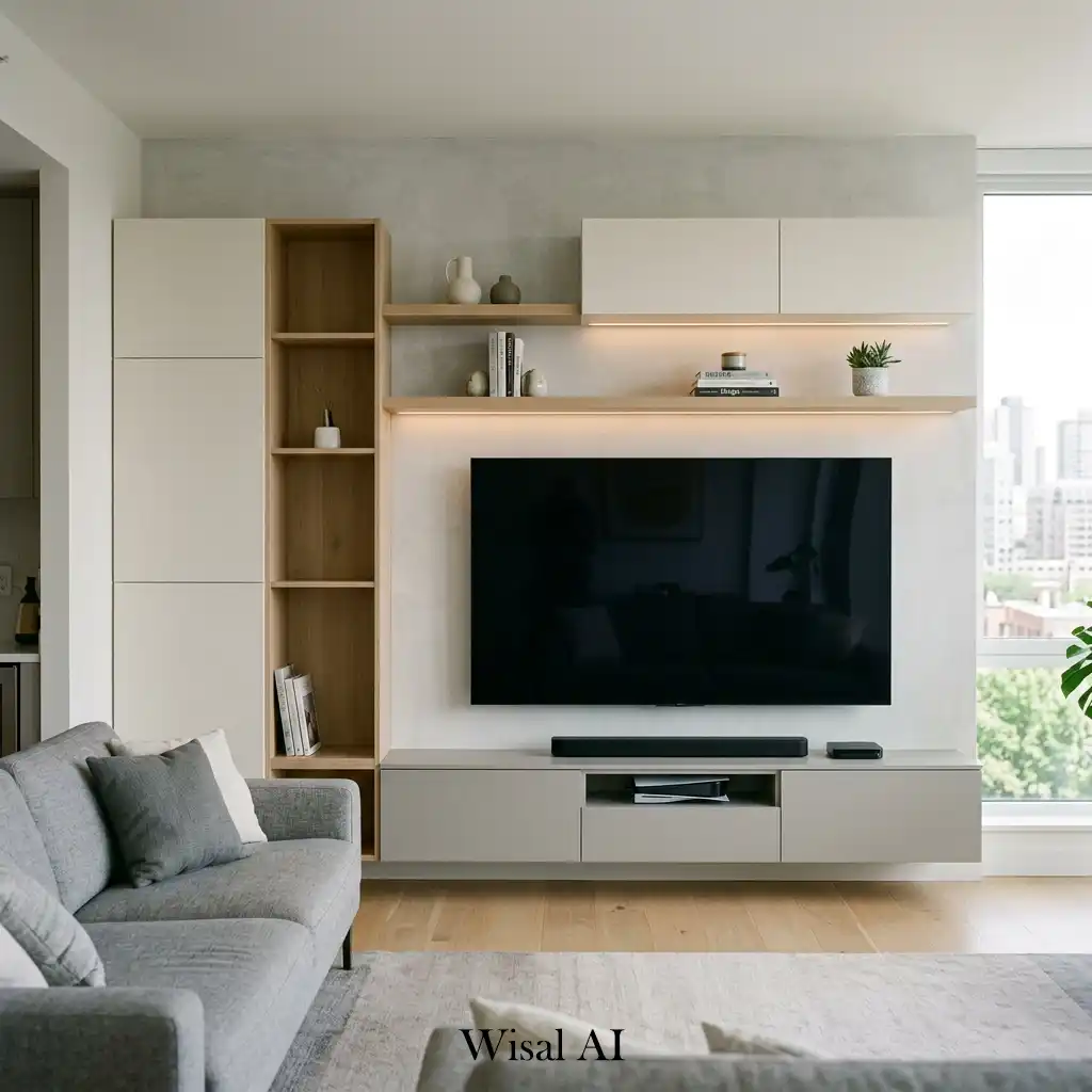 Modular TV wall system creates sleek storage around entertainment zone