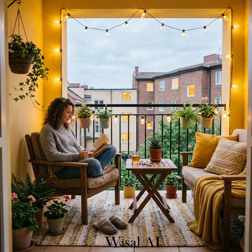 Cozy everyday yellow balcony designed for comfort and relaxation