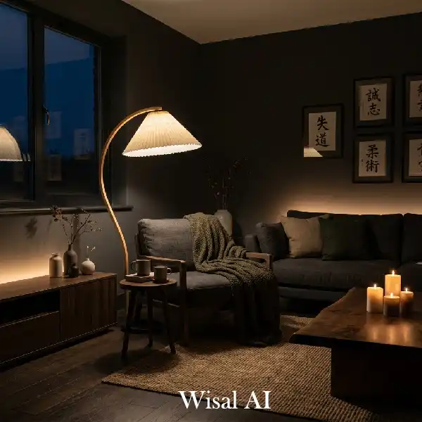 Modern calm living room with layered textures and tones