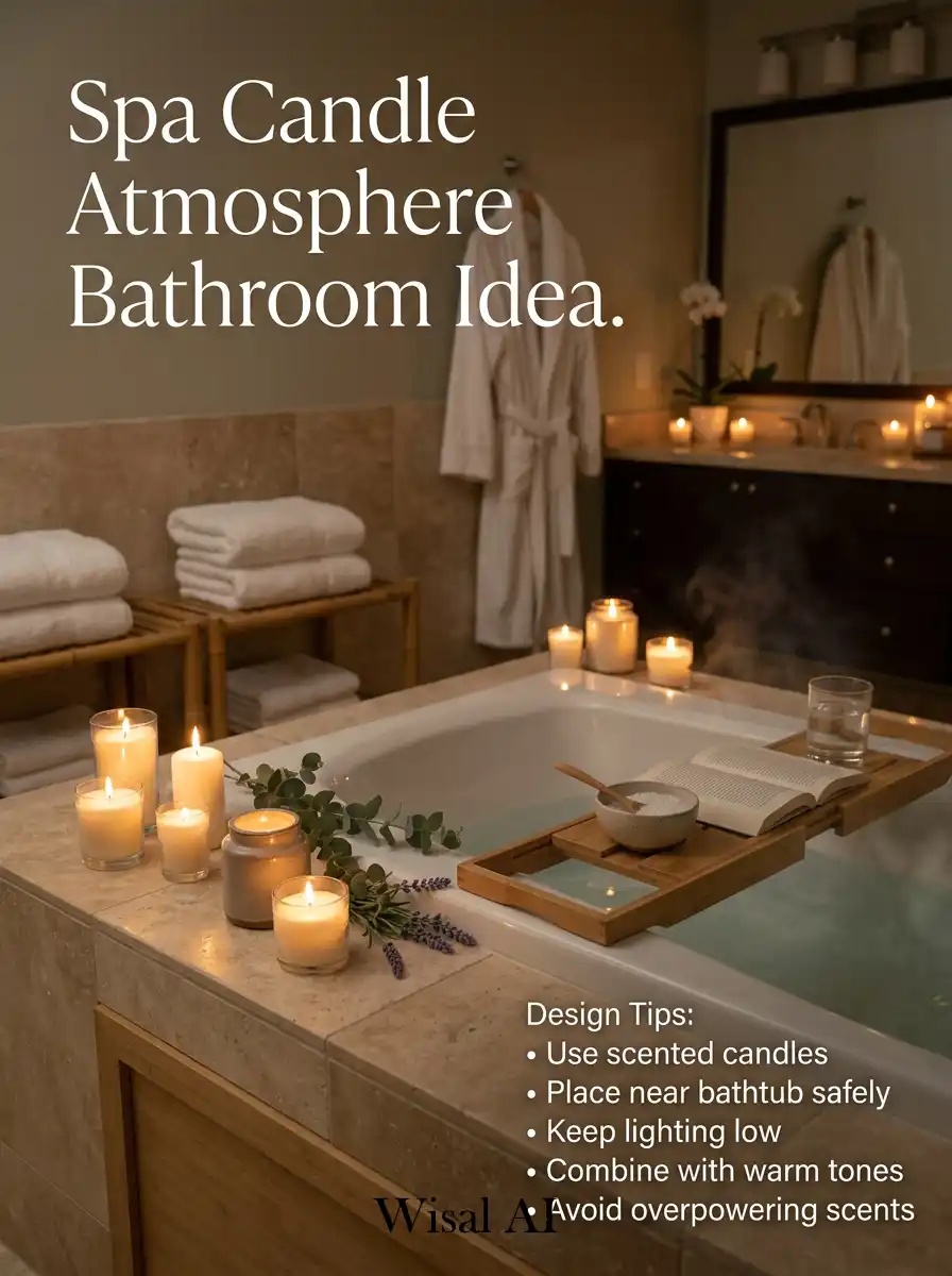 Spa candle atmosphere bathroom with relaxing warm lighting and calming ambiance