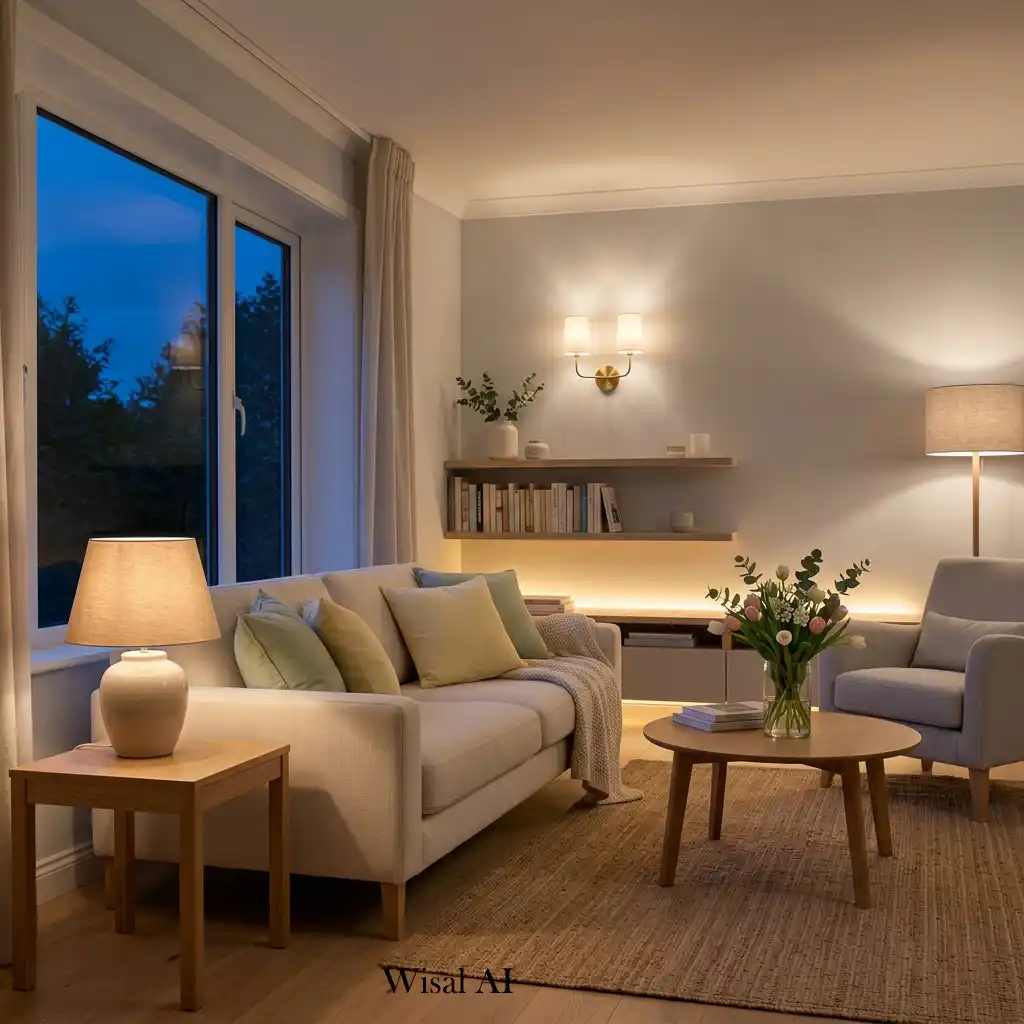 Soft ambient lighting balancing evening spring atmosphere.