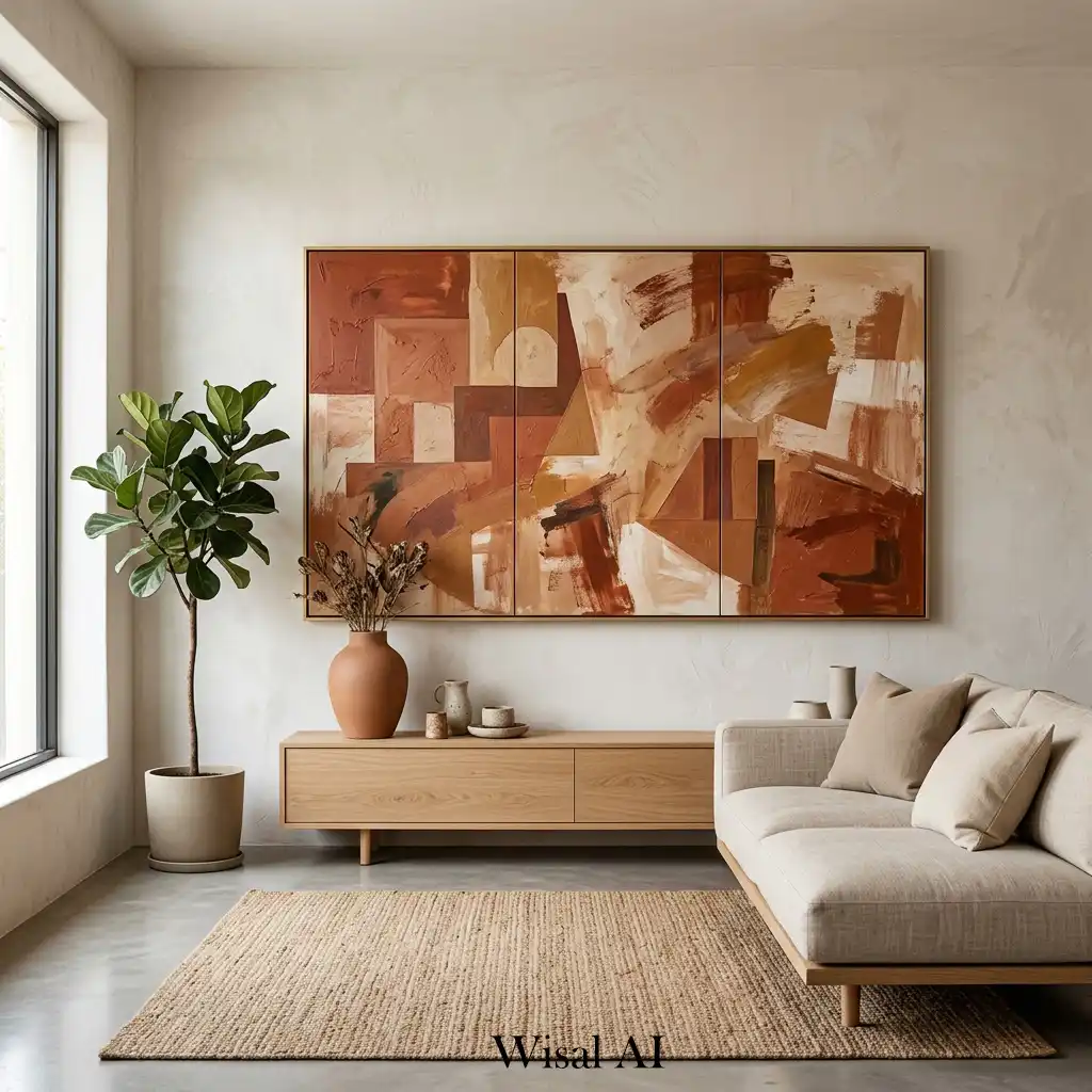 Modern wall art in warm terracotta earthy tones