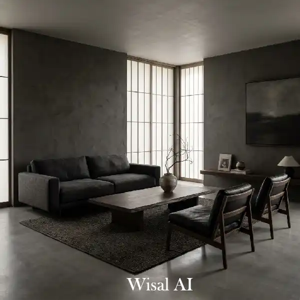 Dark elegant space with minimalist wall art and simplicity