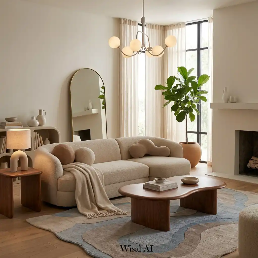 Living room featuring soft organic shapes and rounded furniture