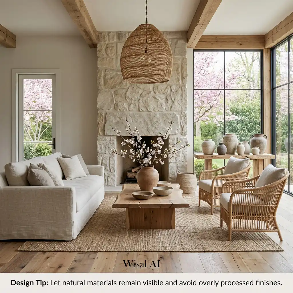 Natural materials defining luxury spring interior design.