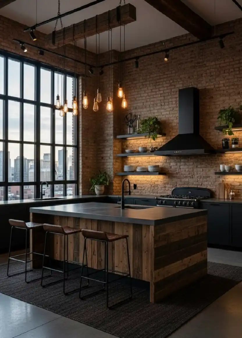 +20 Mastering the Shadows: Dark Industrial Kitchens That Define Modern Luxury