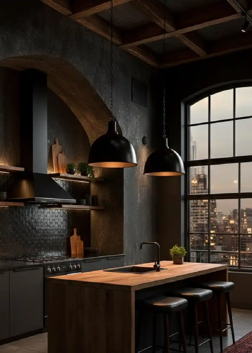 +20 Mastering the Shadows: Dark Industrial Kitchens That Define Modern Luxury