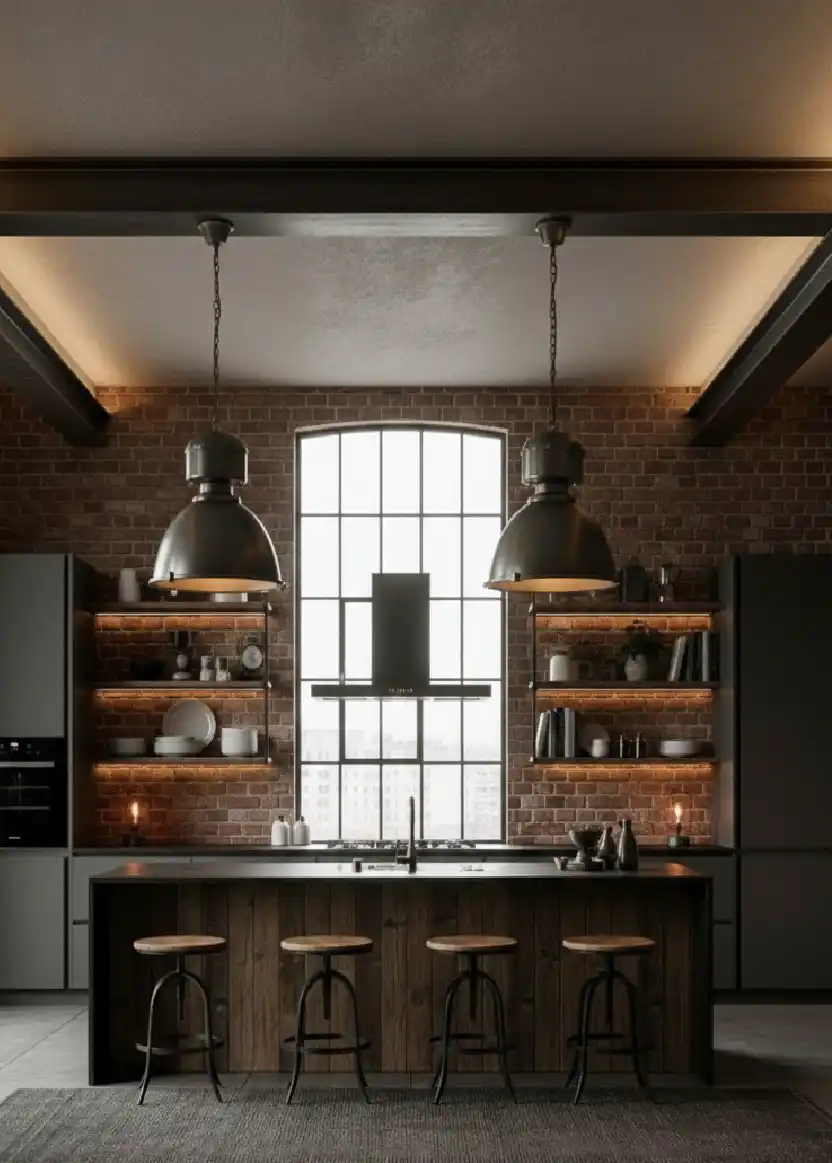 +20 Mastering the Shadows: Dark Industrial Kitchens That Define Modern Luxury