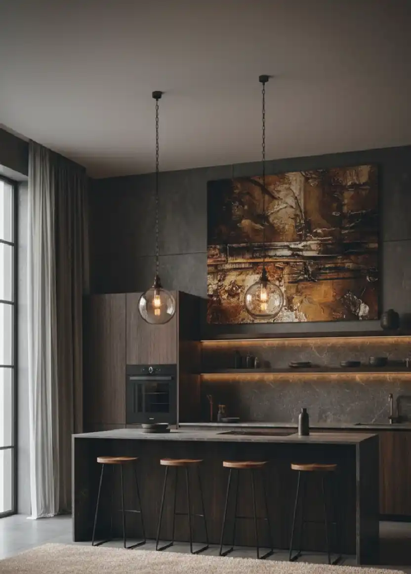 +20 Mastering the Shadows: Dark Industrial Kitchens That Define Modern Luxury