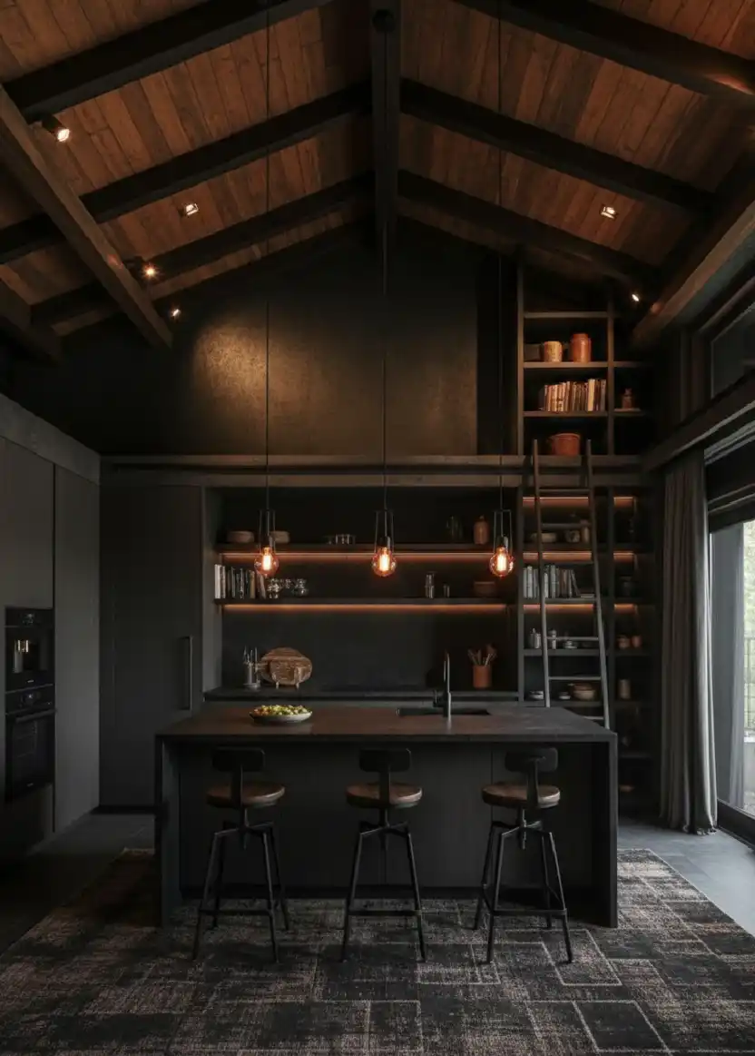 +20 Mastering the Shadows: Dark Industrial Kitchens That Define Modern Luxury