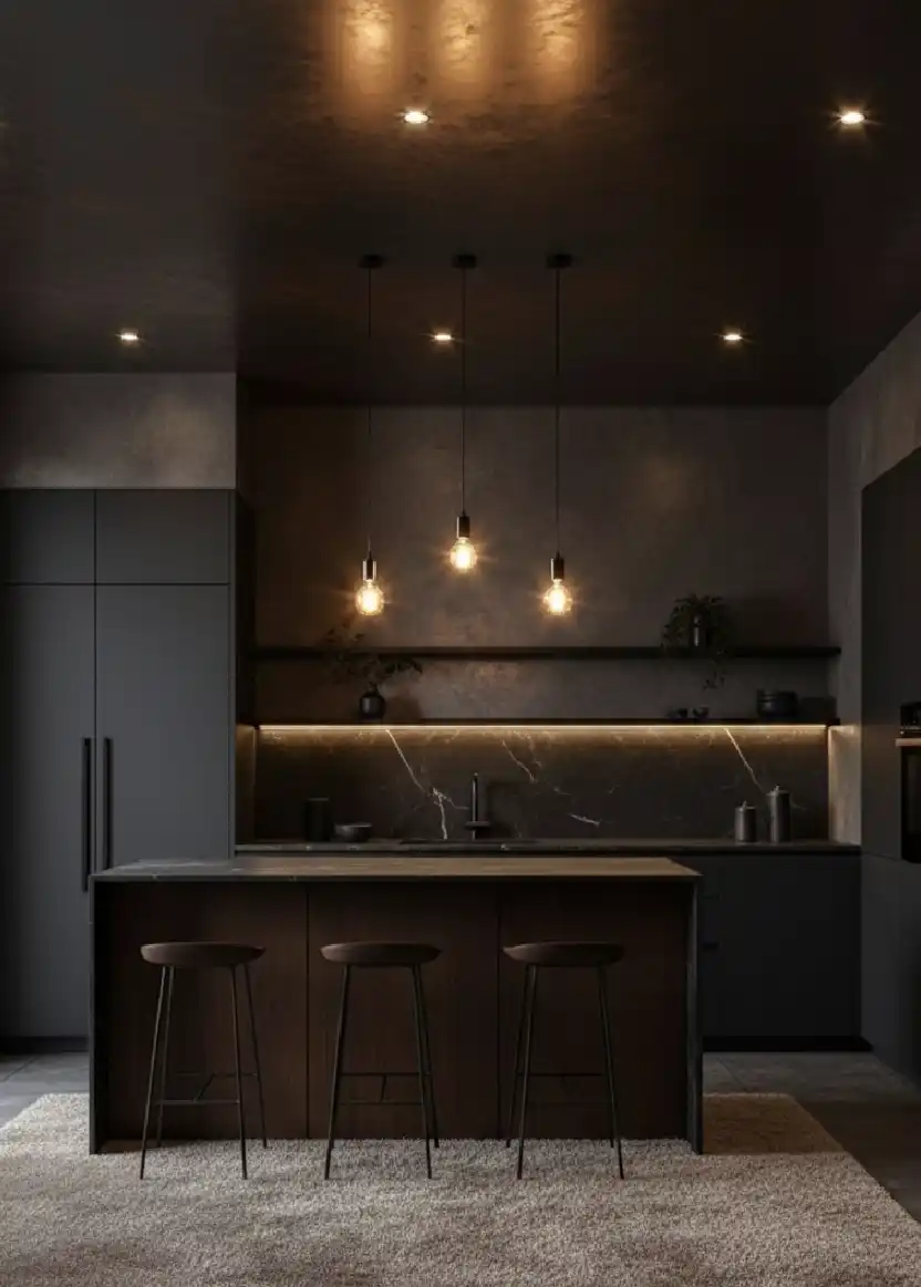 +20 Mastering the Shadows: Dark Industrial Kitchens That Define Modern Luxury