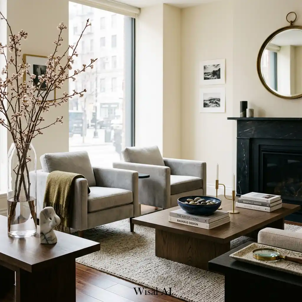 Luxury living room styled with carefully curated decorative accessories