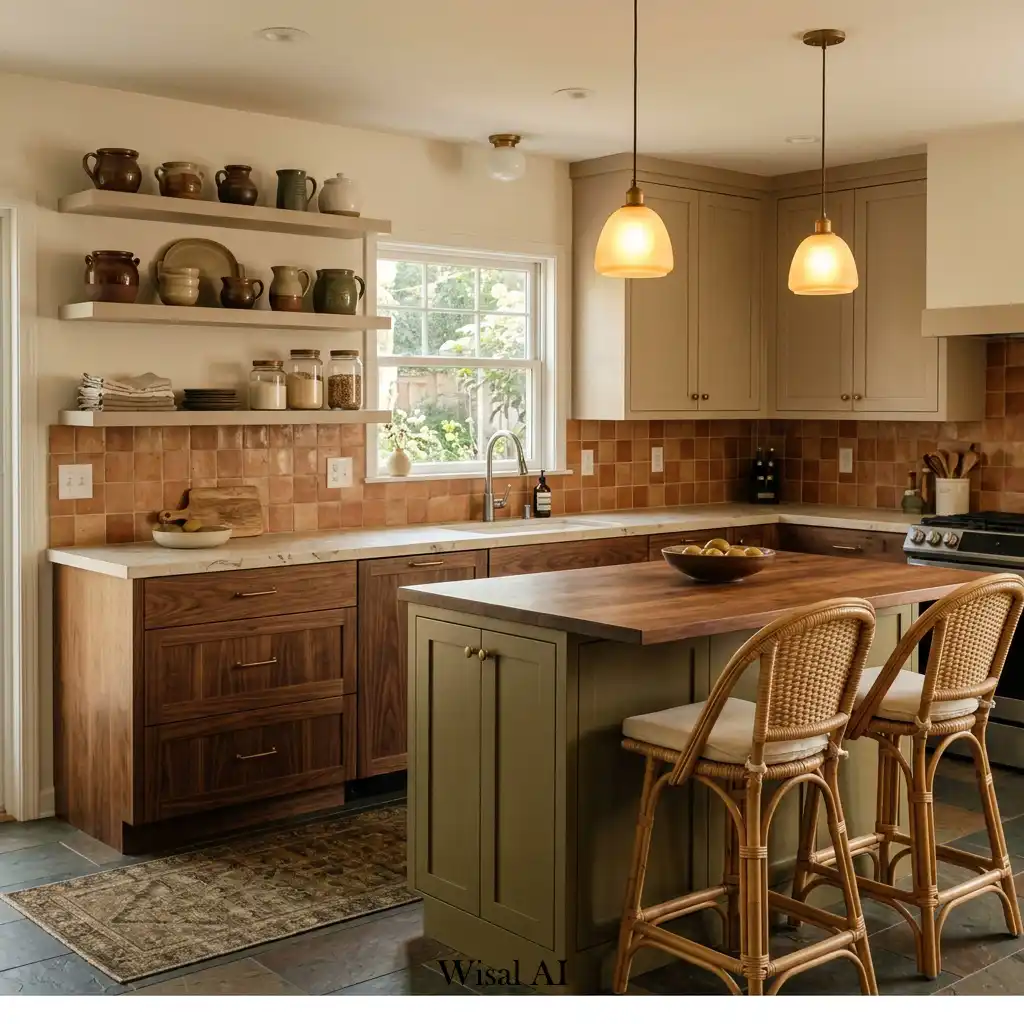 Earth-tone kitchen featuring warm natural colors and organic materials