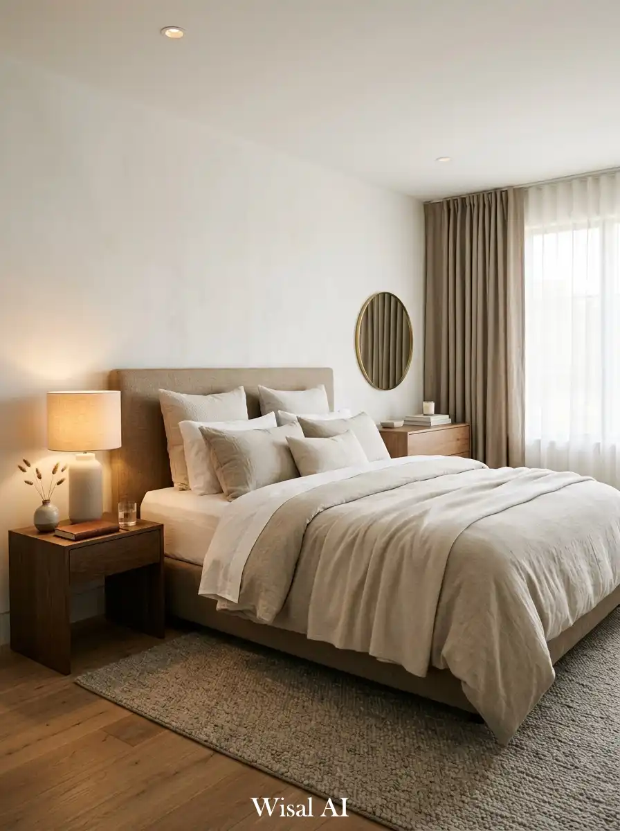18. Hotel-Style Warm Minimal Bedroom