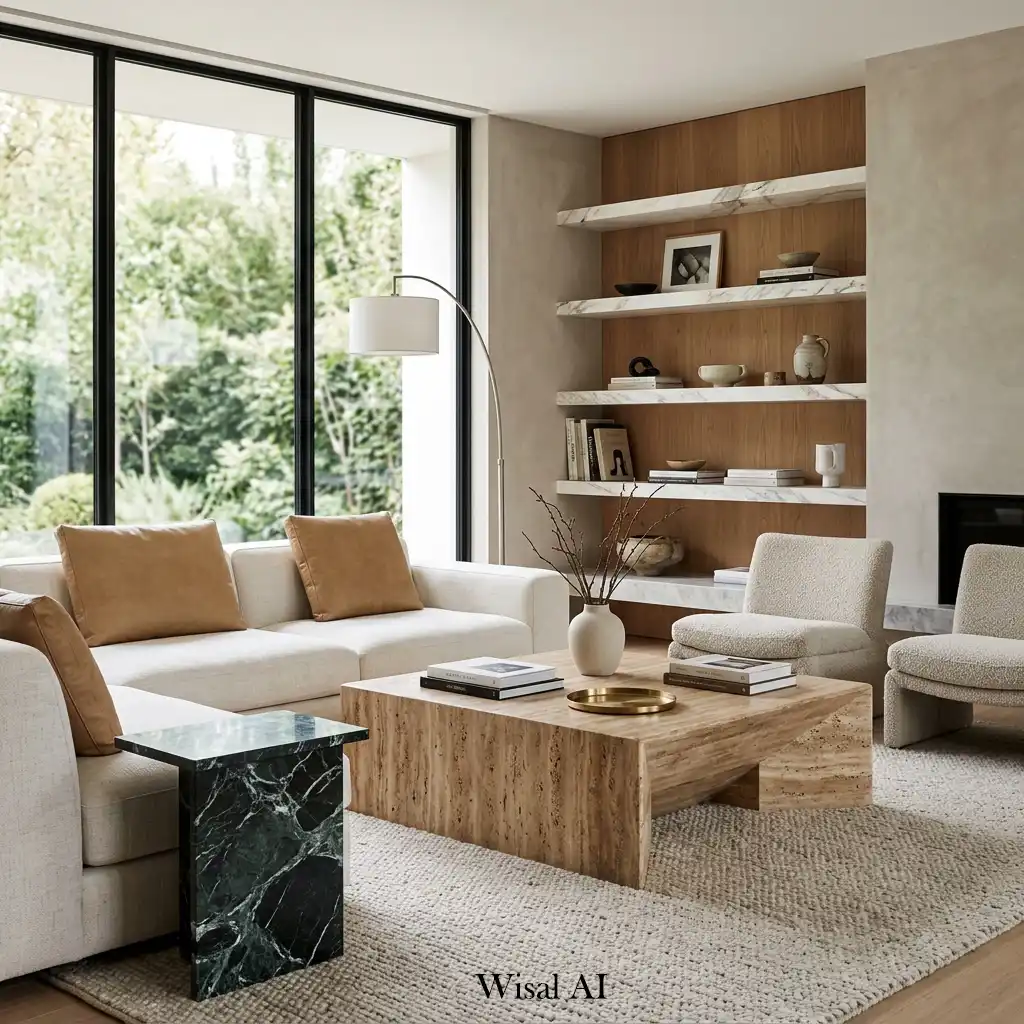 Marble and travertine living room tables with luxury appeal