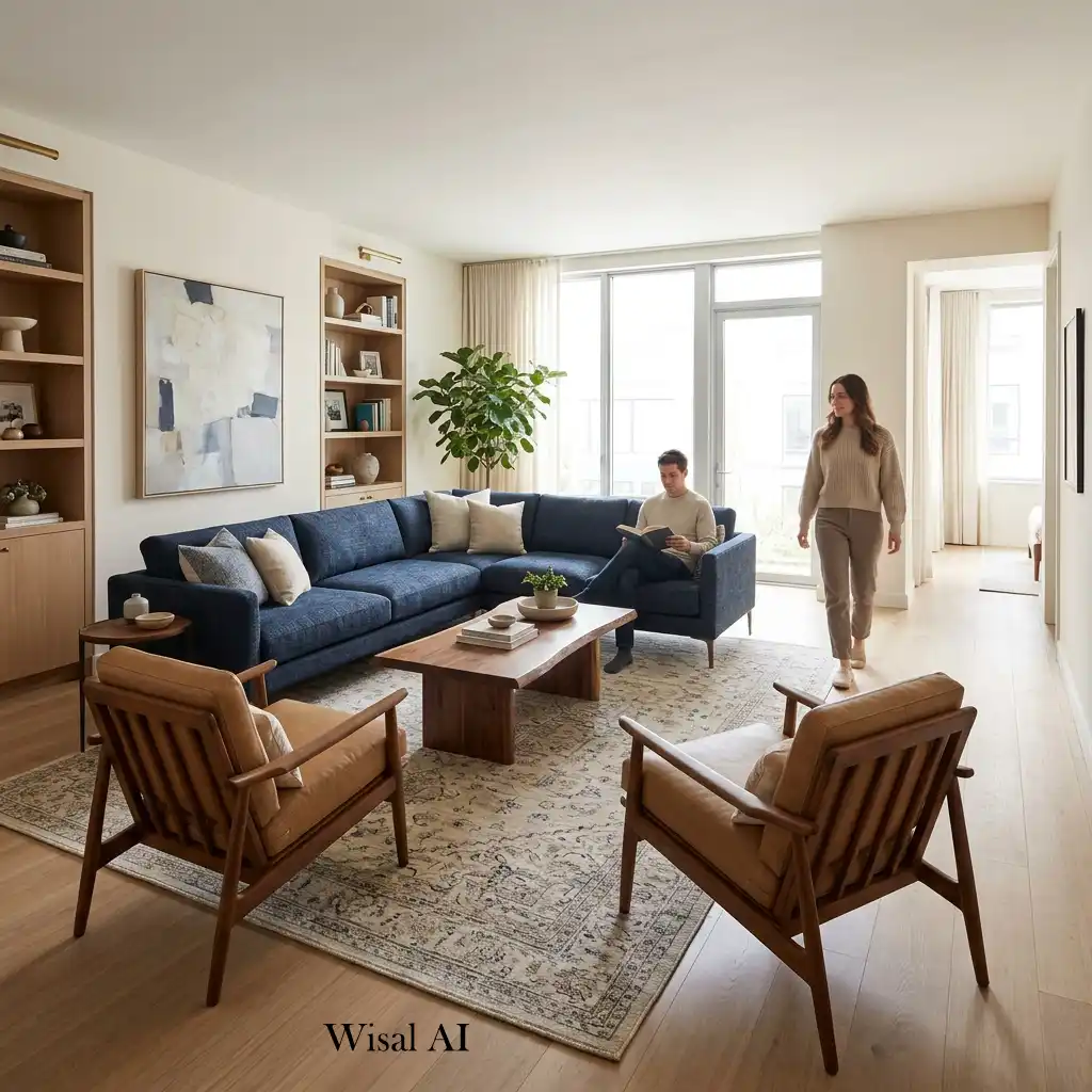 Spacious living room with clear circulation paths.