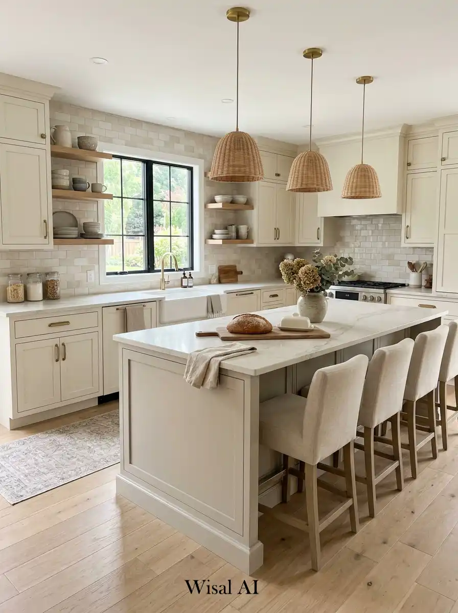 Perfectly balanced neutral kitchen with layered beige, cream, and gray tones in modern luxury style.