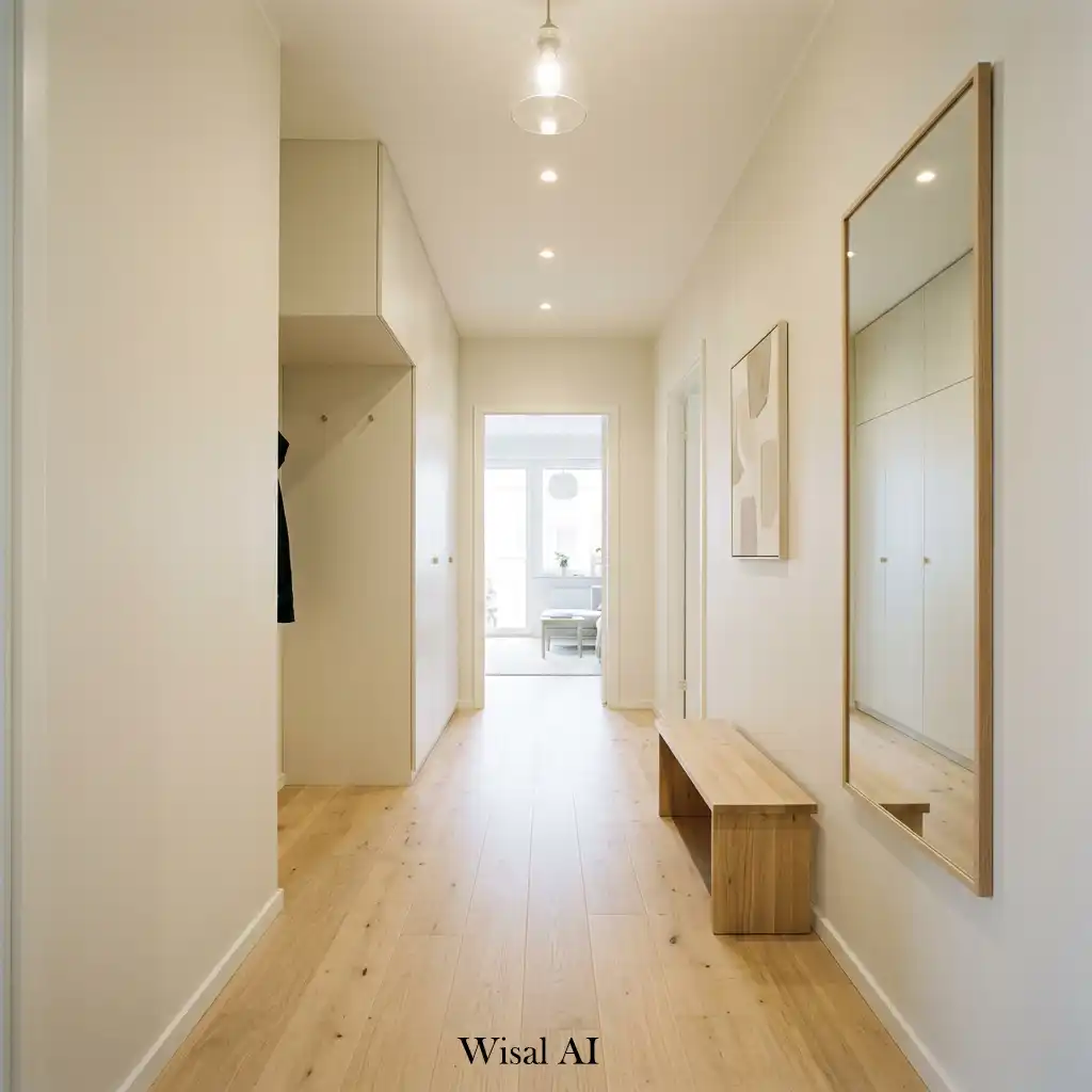 Clean hallway design with minimal decor and bright lighting