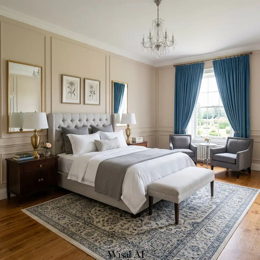 Symmetrical bedroom layout with matching nightstands