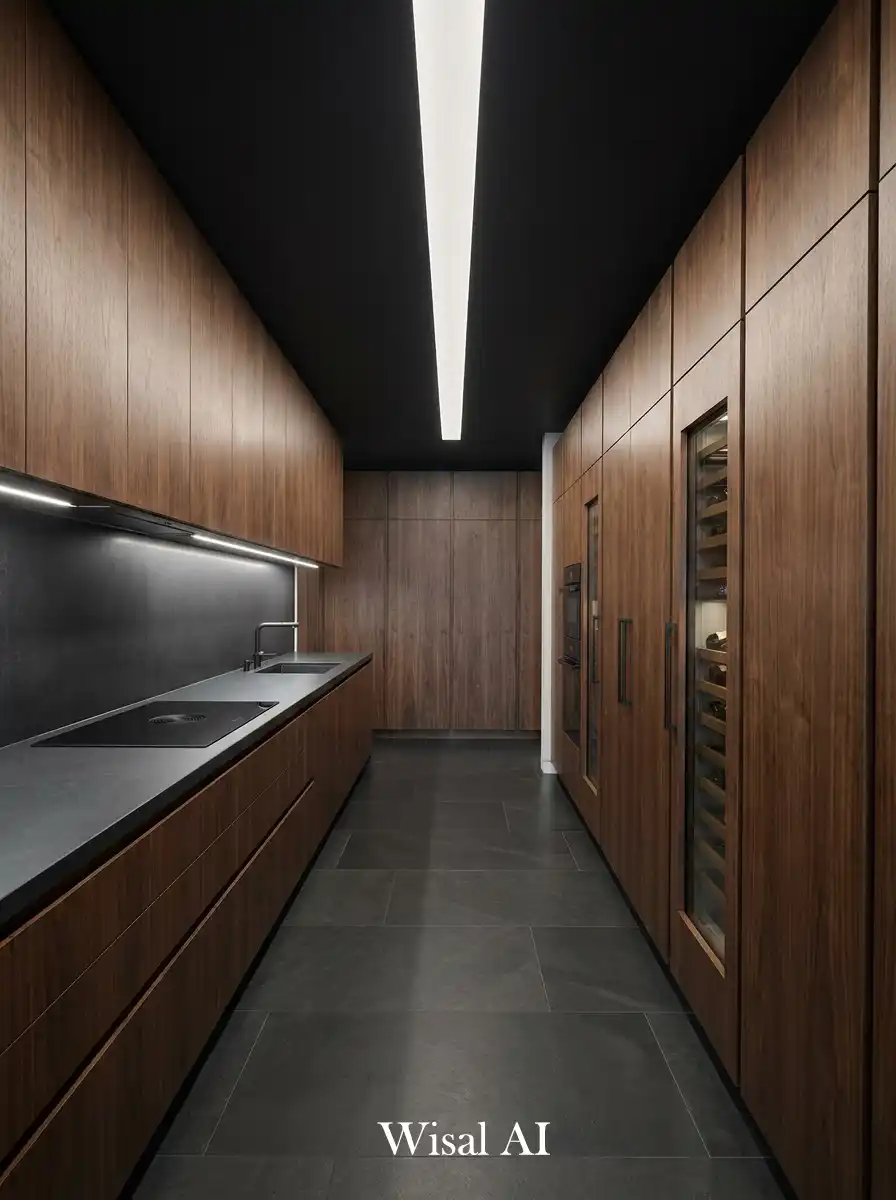 18. Linear Symmetry & Walnut Veneer Galley Kitchen