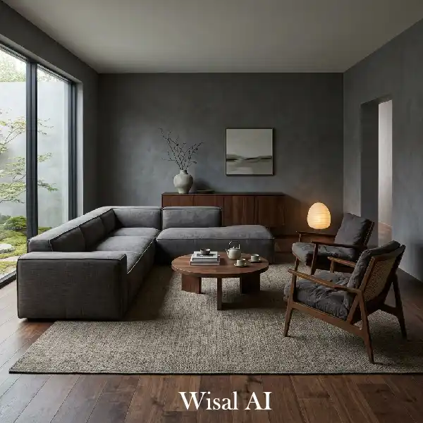Minimal cozy living room with intentional furniture layout