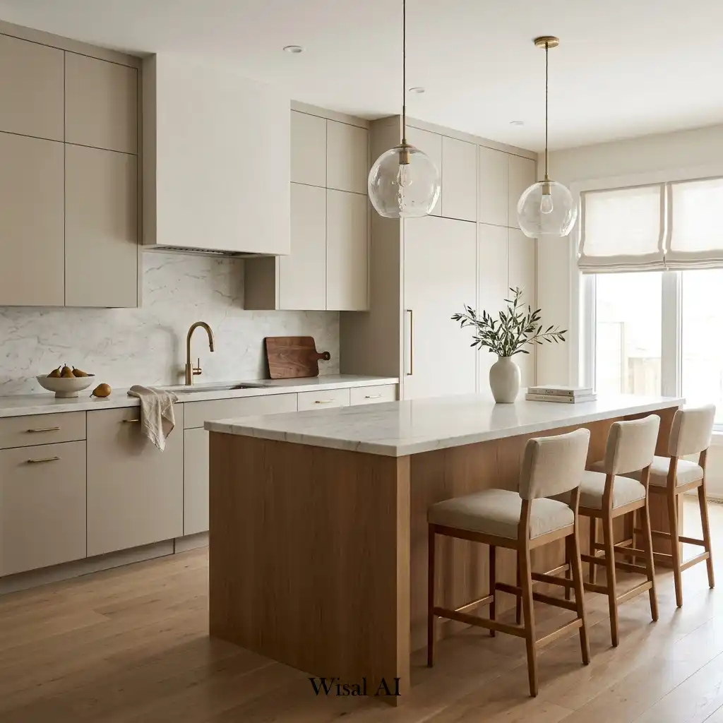 Quiet luxury kitchen with refined neutral cabinetry and premium finishes